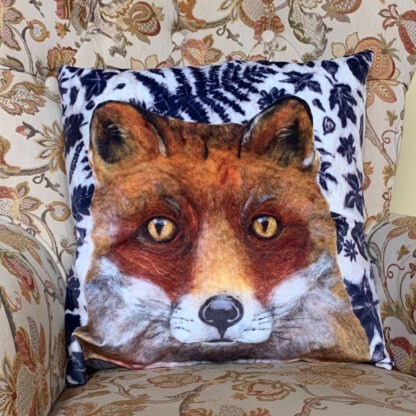Fox on Leaves Square Velvet Cushion